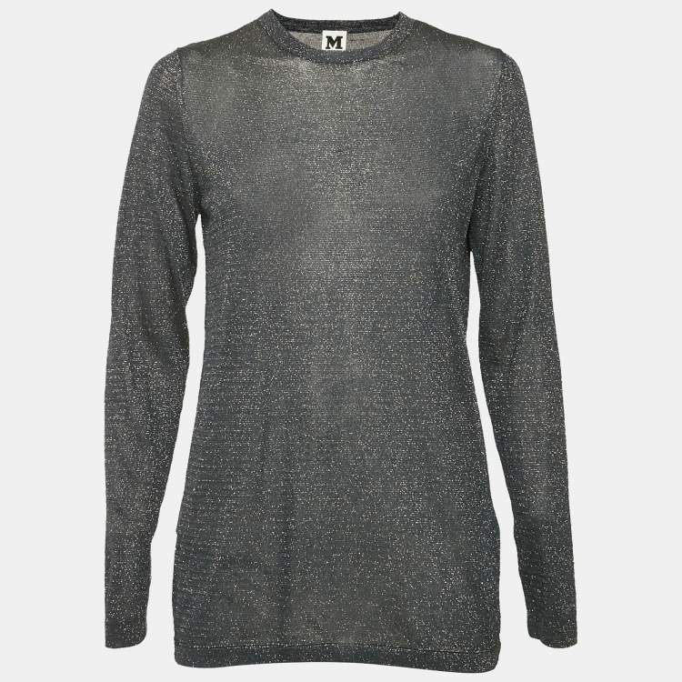 Pre Owned Missoni Blue Lurex Knit Long Sleeve Top M