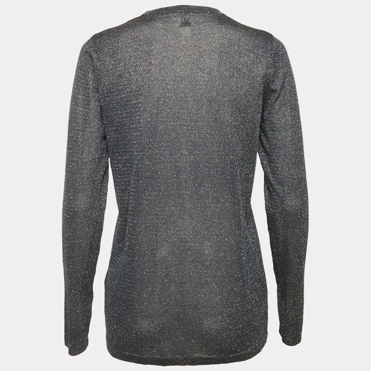 Pre Owned Missoni Blue Lurex Knit Long Sleeve Top M