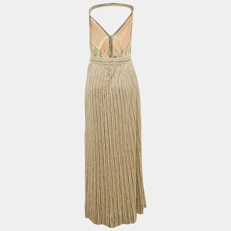 Pre Owned M Missoni Multicolor Lurex Knit Halter Neck Maxi Dress L