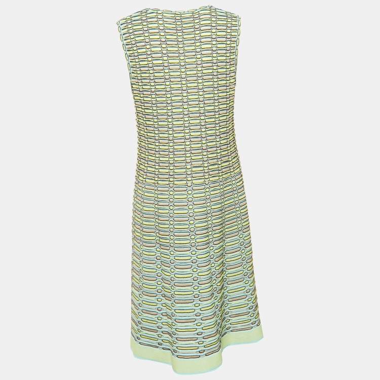 Pre Owned M Missoni Blue/Multicolor Patterned Knit Midi Dress L