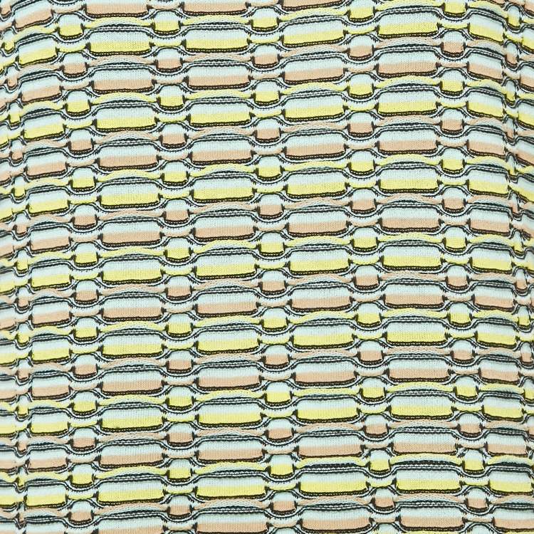 Pre Owned M Missoni Blue/Multicolor Patterned Knit Midi Dress L