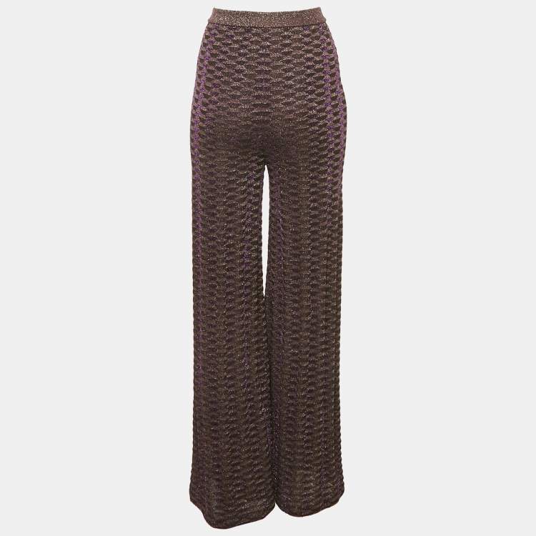 Pre Owned M Missoni Purple Patterned Lurex Knit Flared Trousers M