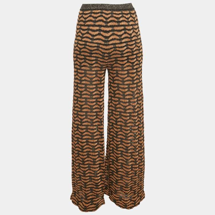 Pre Owned M Missoni Brown Patterned Lurex Knit Wide-Leg Pants M