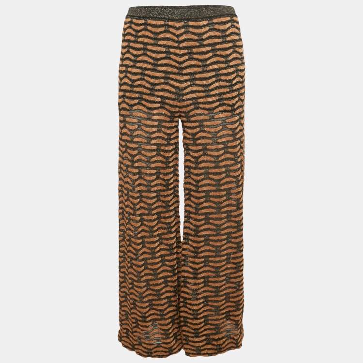 Pre Owned M Missoni Brown Patterned Lurex Knit Wide-Leg Pants M
