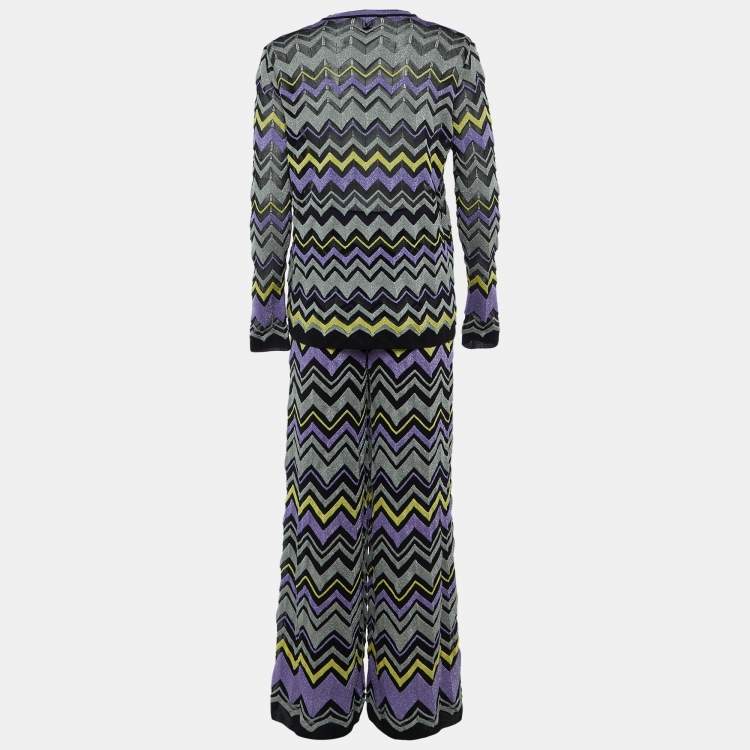 Pre Owned M Missoni Multicolor Patterned Lurex Knit Pants & Cardigan Set M