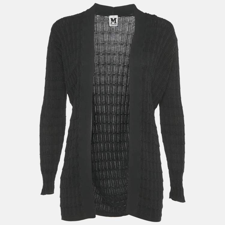 Pre Owned M Missoni Black Patterned Knit Open Front Cardigan M