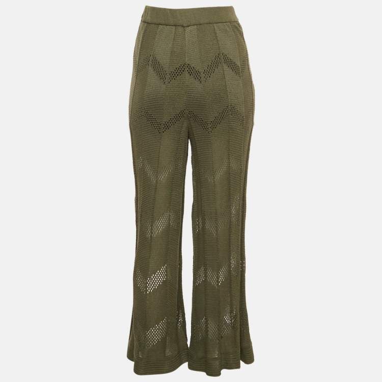 Pre Owned M Missoni Green Patterned Knit Wide Leg Trousers S