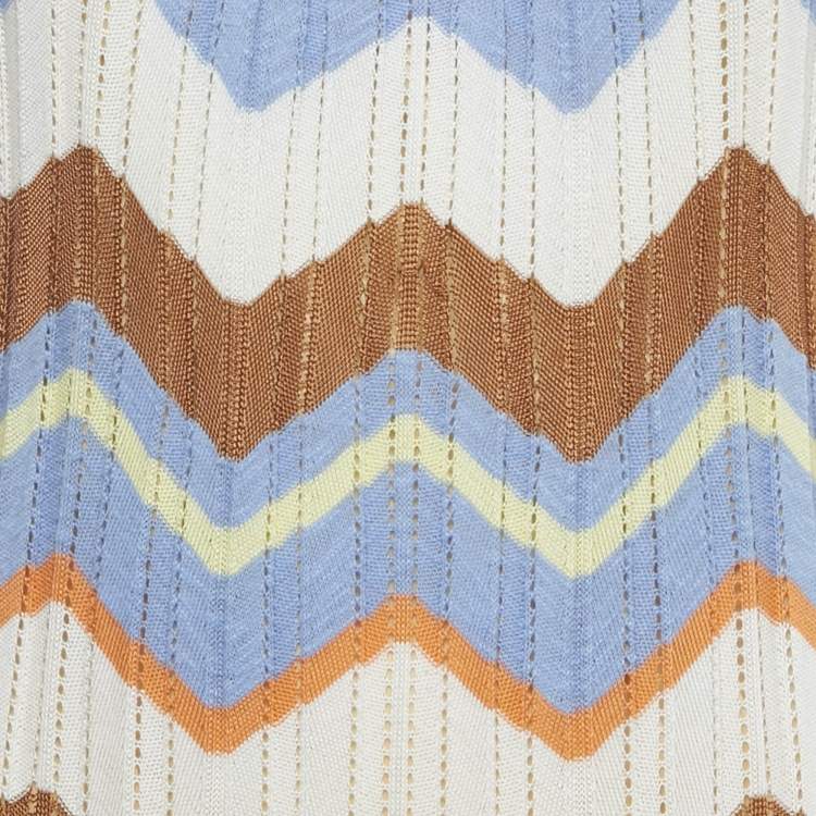 Pre Owned M Missoni Multicolor Zig Zag Rib knit Maxi Dress M 