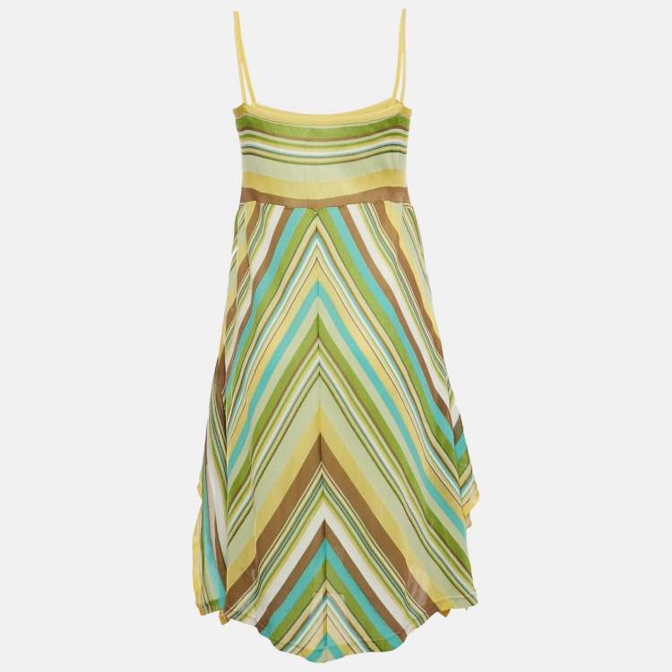 Pre Owned M Missoni Multicolor Chevron Patterned Knit Strappy Short Dress L 