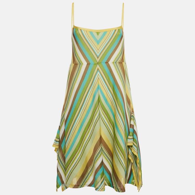 Pre Owned M Missoni Multicolor Chevron Patterned Knit Strappy Short Dress L 