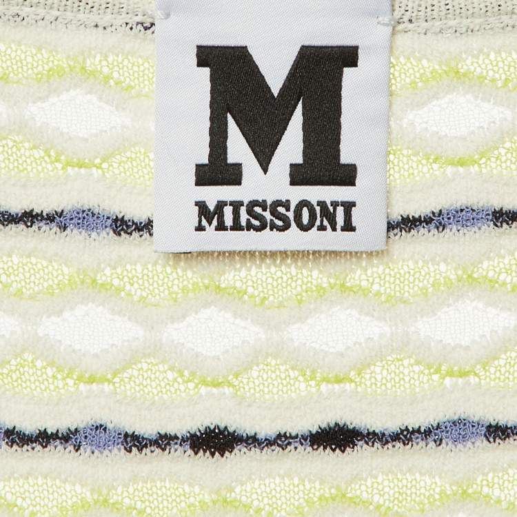 Pre Owned M Missoni White & Green Intarsia Knit Mini Dress S