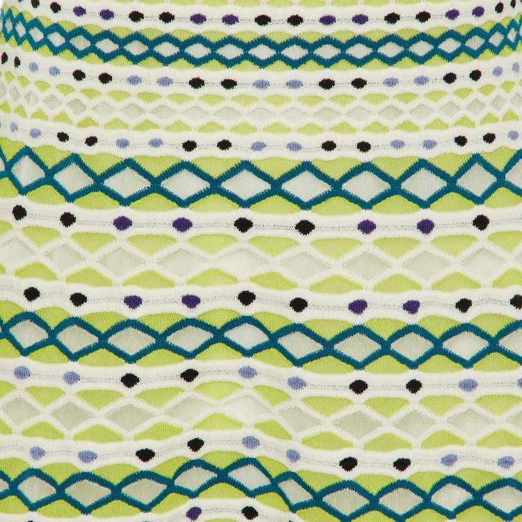 Pre Owned M Missoni White & Green Intarsia Knit Mini Dress S
