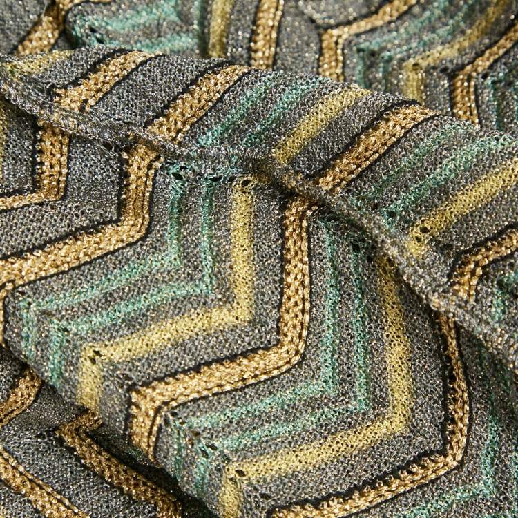 مملوكة مسبقًا M Missoni Grey Zig Zag Lurex Knit Short Dress S