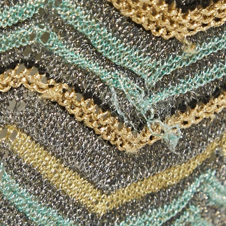 مملوكة مسبقًا M Missoni Grey Zig Zag Lurex Knit Short Dress S