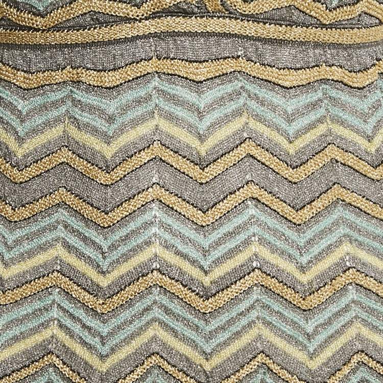 مملوكة مسبقًا M Missoni Grey Zig Zag Lurex Knit Short Dress S