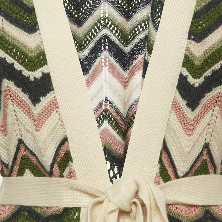 Pre Owned M Missoni Multicolor Patterned Knit Open Front Belted Cardigan S