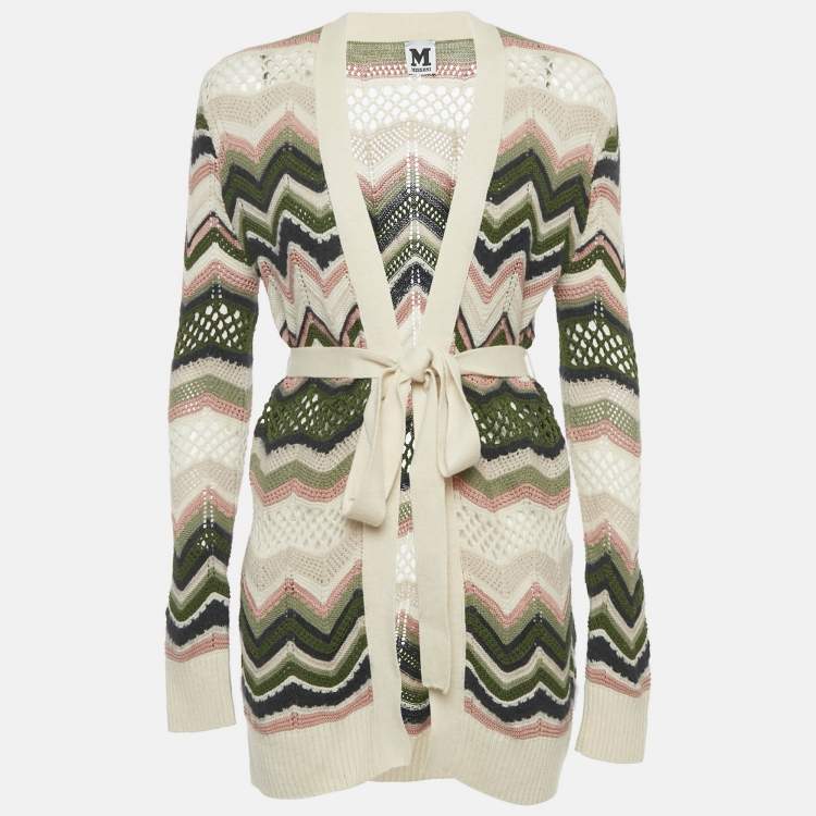 Pre Owned M Missoni Multicolor Patterned Knit Open Front Belted Cardigan S