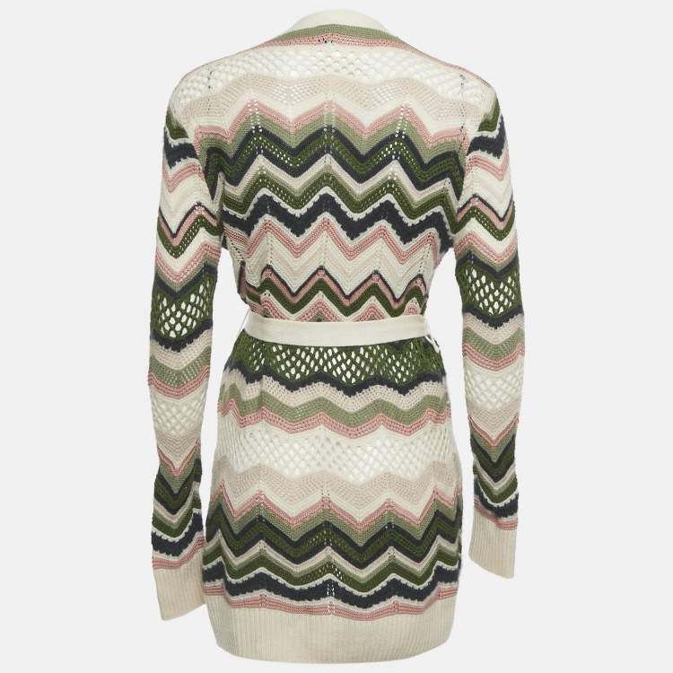 Pre Owned M Missoni Multicolor Patterned Knit Open Front Belted Cardigan S