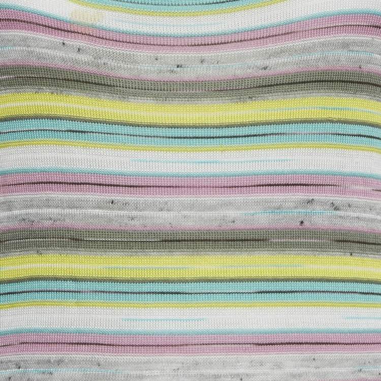 Pre Owned M Missoni Multicolor Stripe Cotton Blend Knit Short Sleeveless Dress M