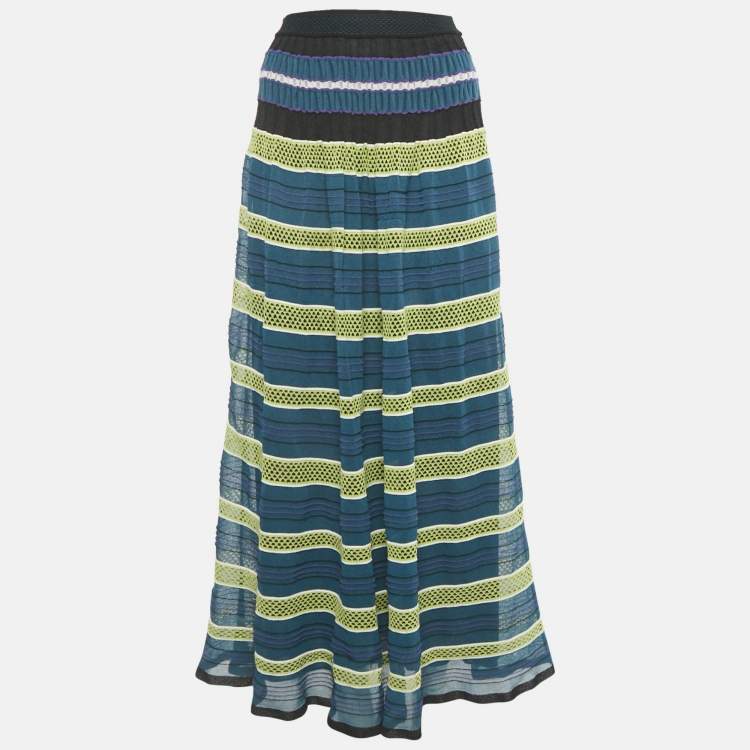 Pre Owned M Missoni Blue/Multicolor Patterned Knit Maxi Skirt S