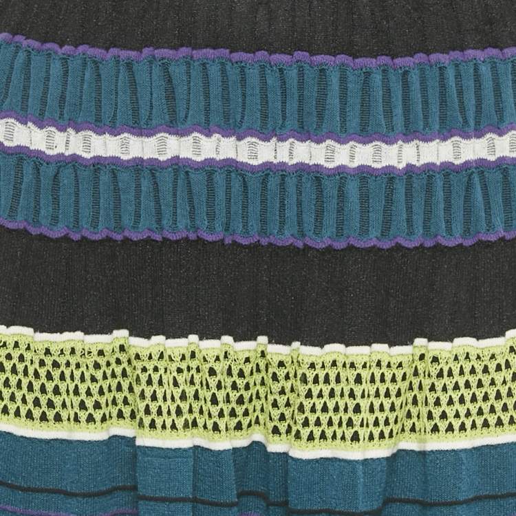 Pre Owned M Missoni Blue/Multicolor Patterned Knit Maxi Skirt S