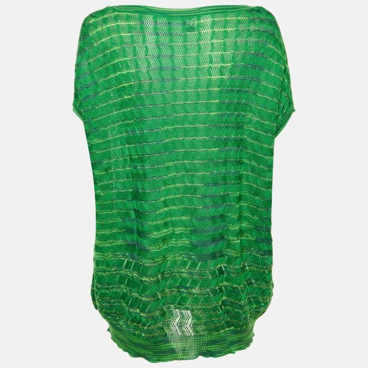 Pre Owned M Missoni Green Striped Zig Zag Knit Jumper M
