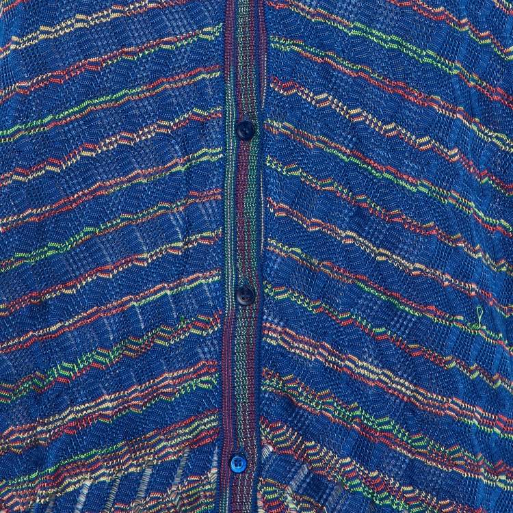 Pre Owned M Missoni Blue Zig Zag Knit Button Front Cardigan M 