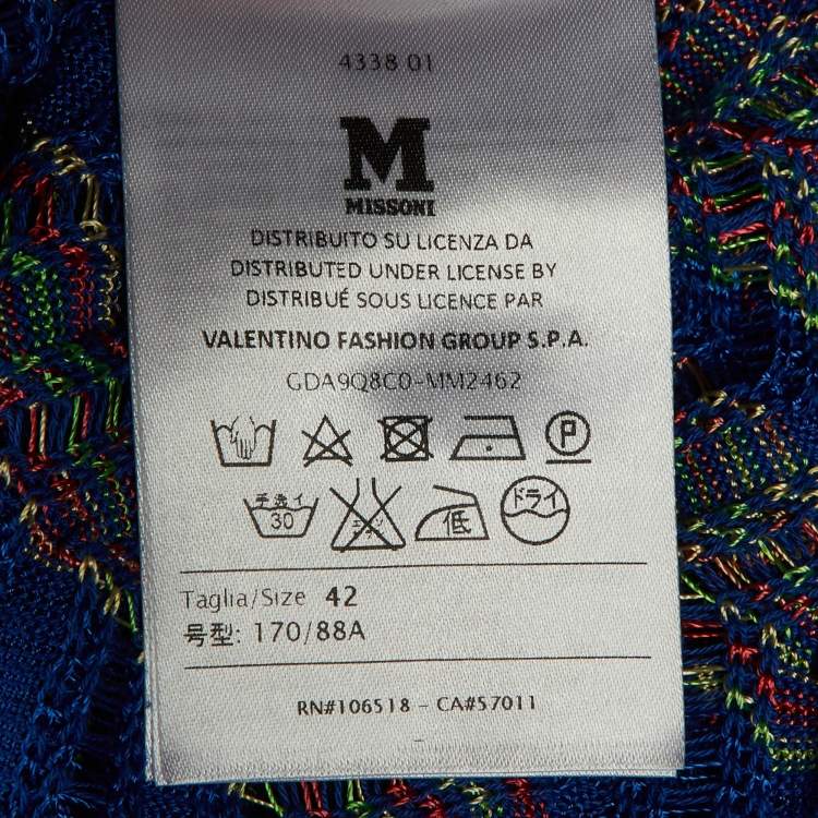 Pre Owned M Missoni Blue Zig Zag Knit Button Front Cardigan M 