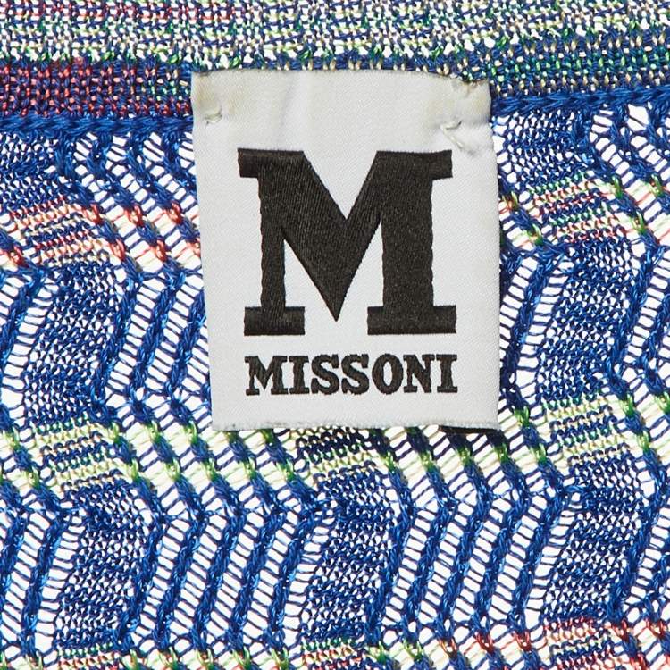 Pre Owned M Missoni Blue Zig Zag Knit Button Front Cardigan M 