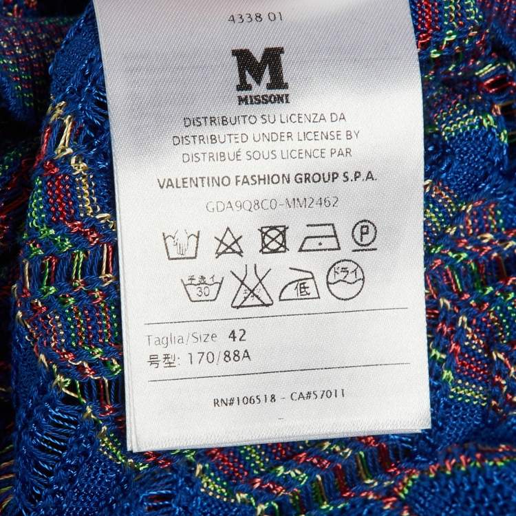 Pre Owned M Missoni Blue Zig Zag Knit Button Front Cardigan M 