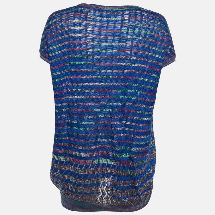 Pre Owned M Missoni Blue Zig Zag Knit Button Front Cardigan M 