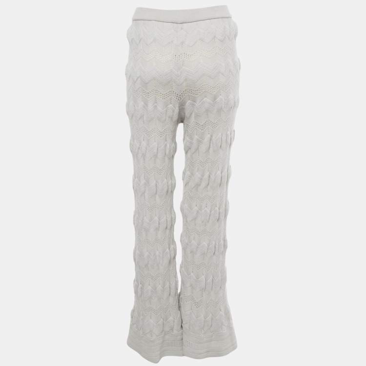 Pre Owned M Missoni Grey Zig Zag Wool Knit Flared Pants M