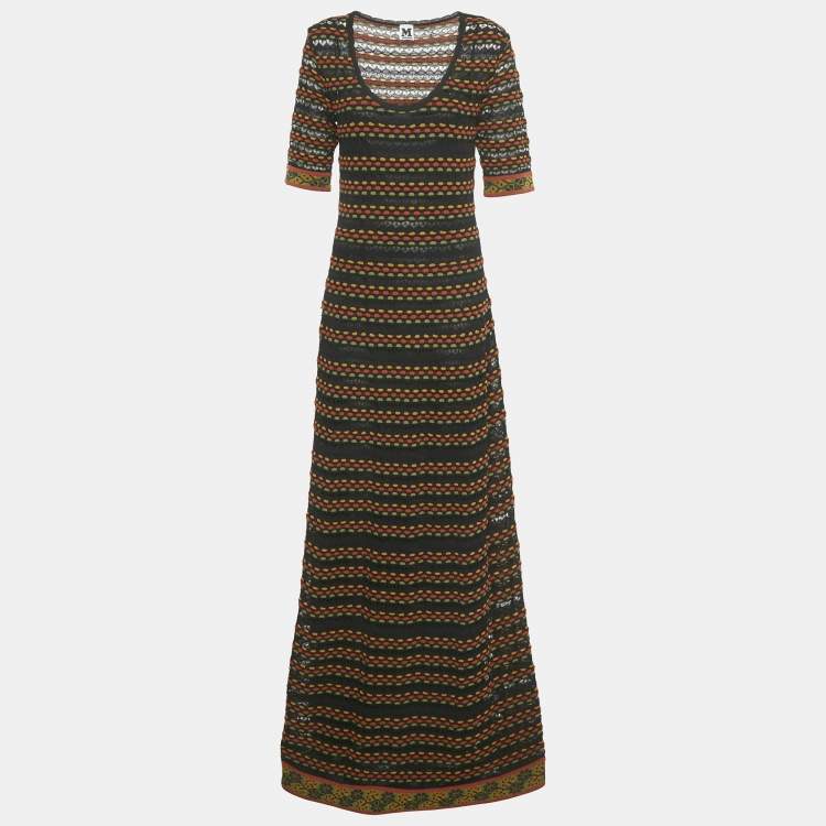 Pre Owned M Missoni Black/Multicolor Patterned Knit Maxi Dress L