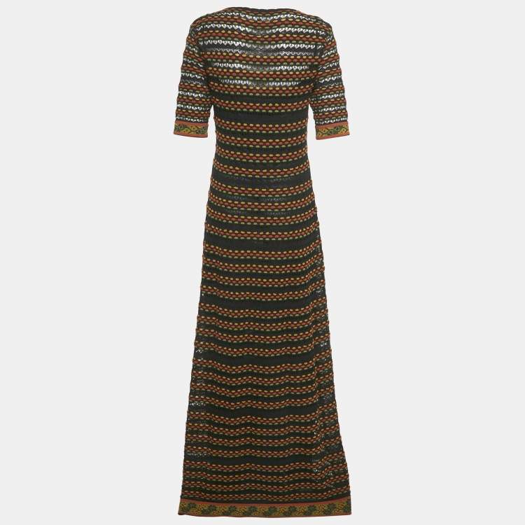 Pre Owned M Missoni Black/Multicolor Patterned Knit Maxi Dress L