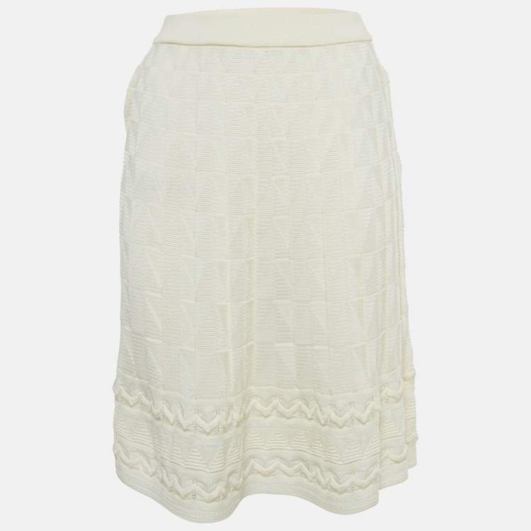 Pre Owned M Missoni Cream Wool Blend Patterned Knit Short Skirt S