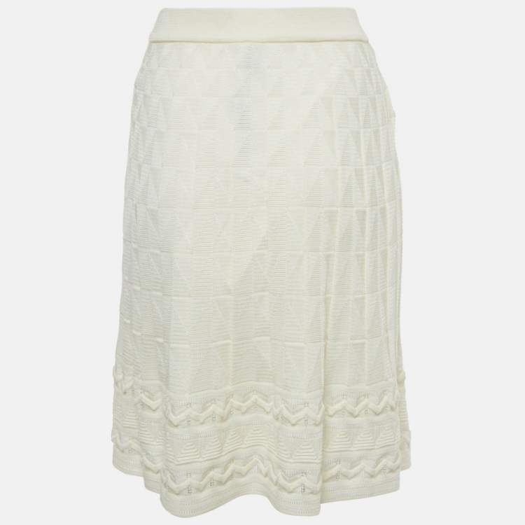 Pre Owned M Missoni Cream Wool Blend Patterned Knit Short Skirt S