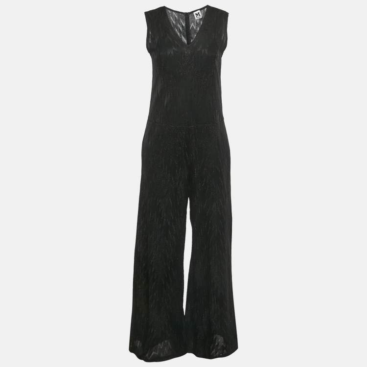 Pre Owned M Missoni Black Jacquard Lurex Knit Sleeveless Jumpsuit S