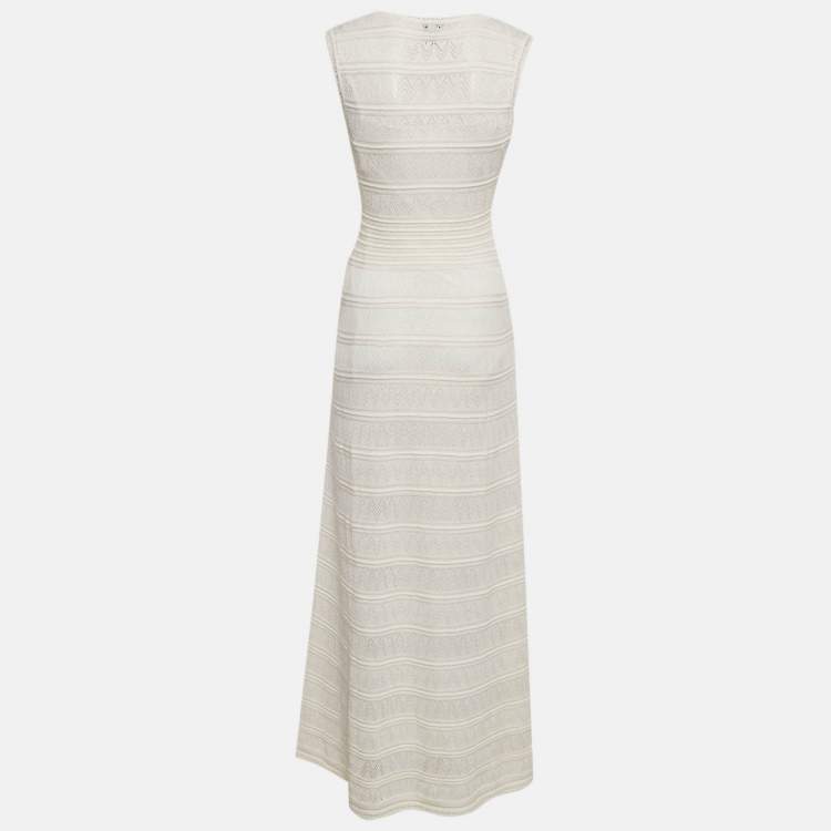 Pre Owned M Missoni White Zig Zag Patterned Cotton Knit Maxi Dress S