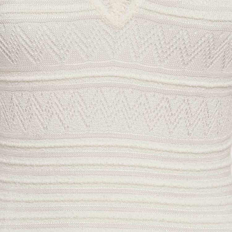 Pre Owned M Missoni White Zig Zag Patterned Cotton Knit Maxi Dress S