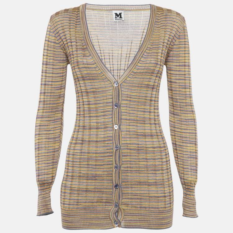 Pre Owned M Missoni Multicolor Rib Knit Button Down Cardigan M