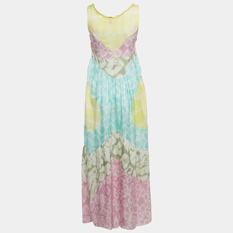Pre Owned M Missoni Multicolor Tie-Dye Printed Silk Sleeveless Maxi Dress S