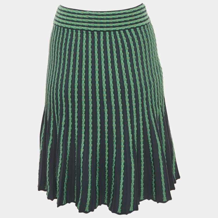 Pre Owned M Missoni Navy Blue/Green Stretch Knit Flared Short Skirt M