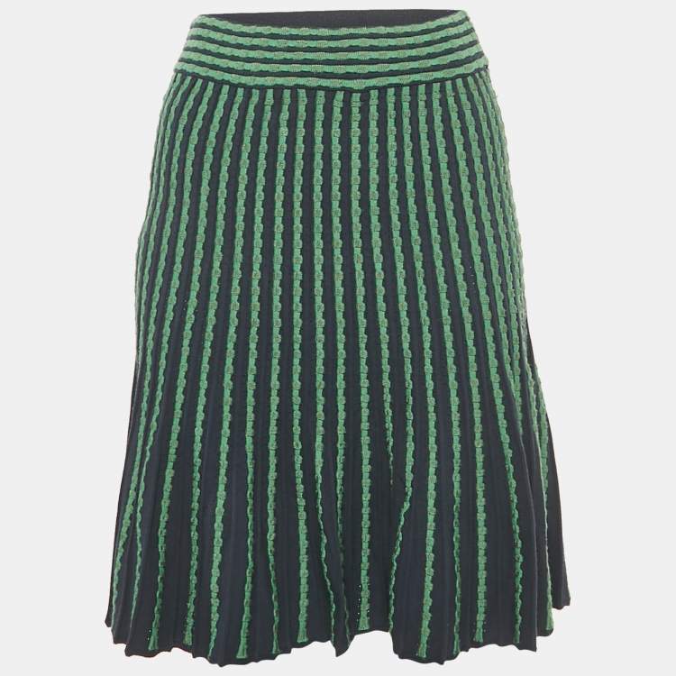 Pre Owned M Missoni Navy Blue/Green Stretch Knit Flared Short Skirt M