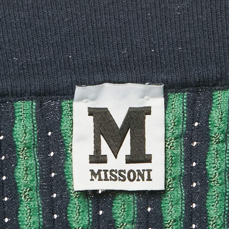 Pre Owned M Missoni Navy Blue/Green Stretch Knit Flared Short Skirt M