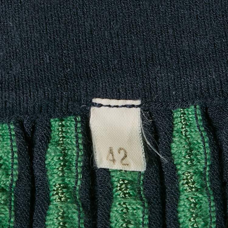 Pre Owned M Missoni Navy Blue/Green Stretch Knit Flared Short Skirt M