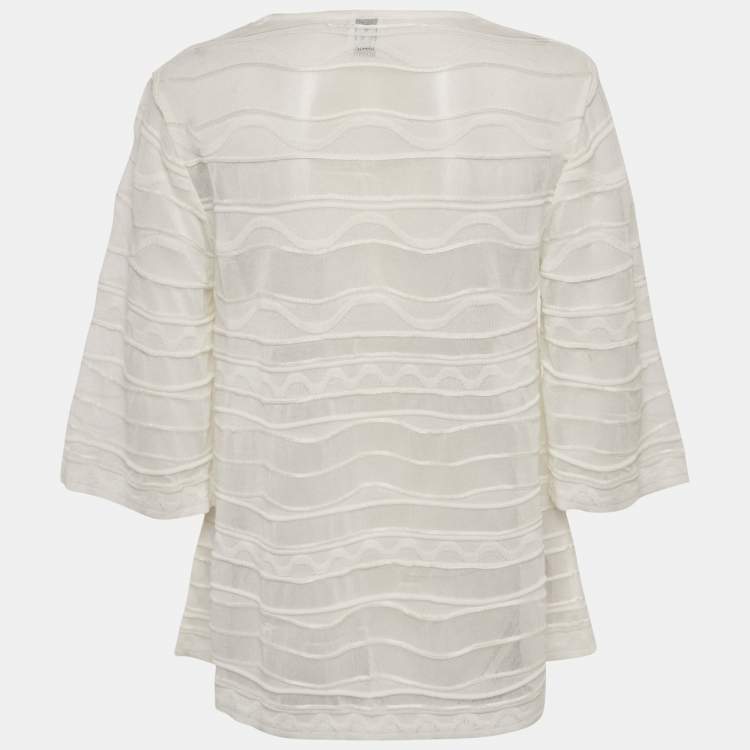 Pre Owned M Missoni White Patterned Knit Round Neck Top L
