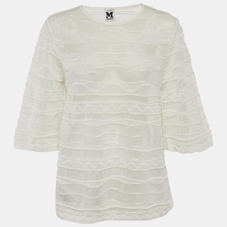 Pre Owned M Missoni White Patterned Knit Round Neck Top L