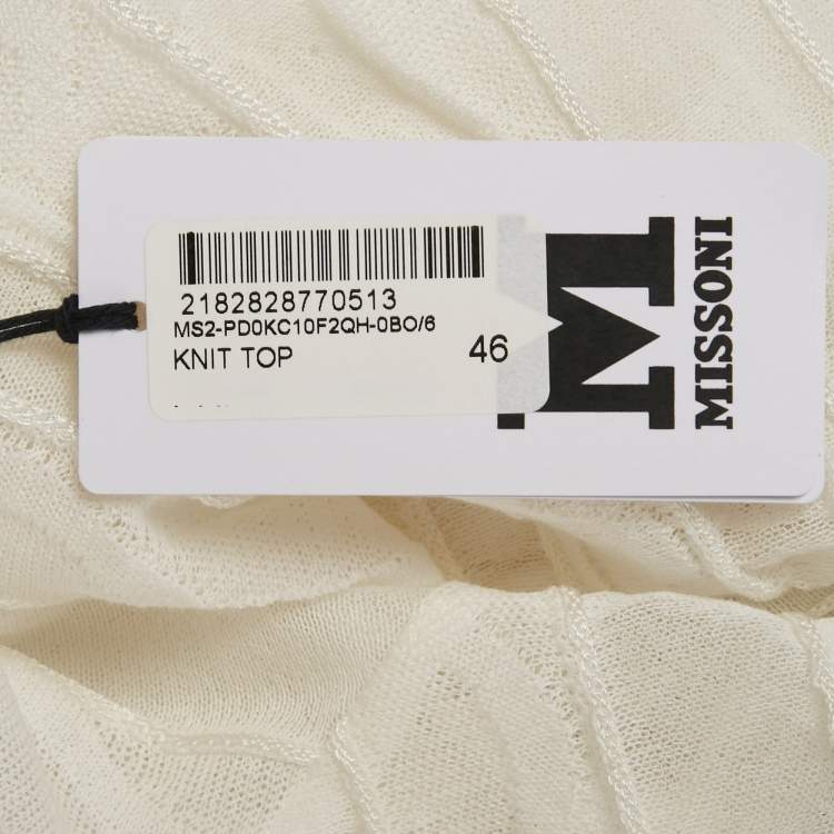 Pre Owned M Missoni White Patterned Knit Round Neck Top L