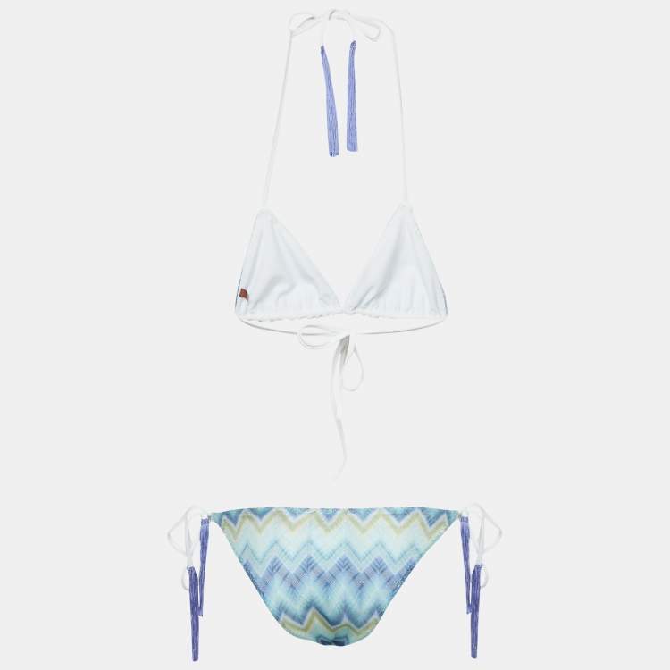 Pre Owned M Missoni Blue /Green Faded Stripe Synthetic Triangle Bikini Set S