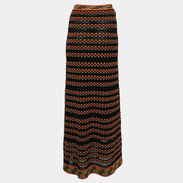 Pre Owned M Missoni Multicolor Patterned Knit Maxi Skirt L